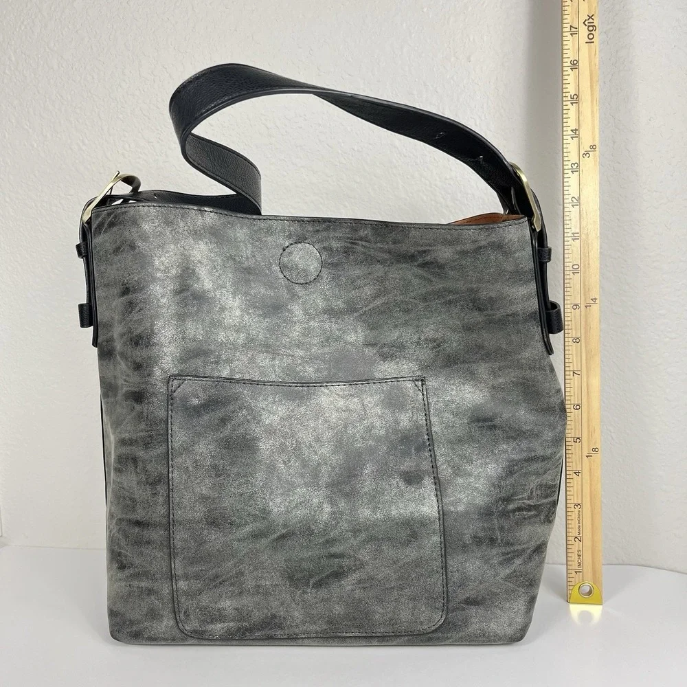 Joy Susan Classic‎ Hobo Vegan Leather Handbag Metallic Platinum Slouchy Grunge